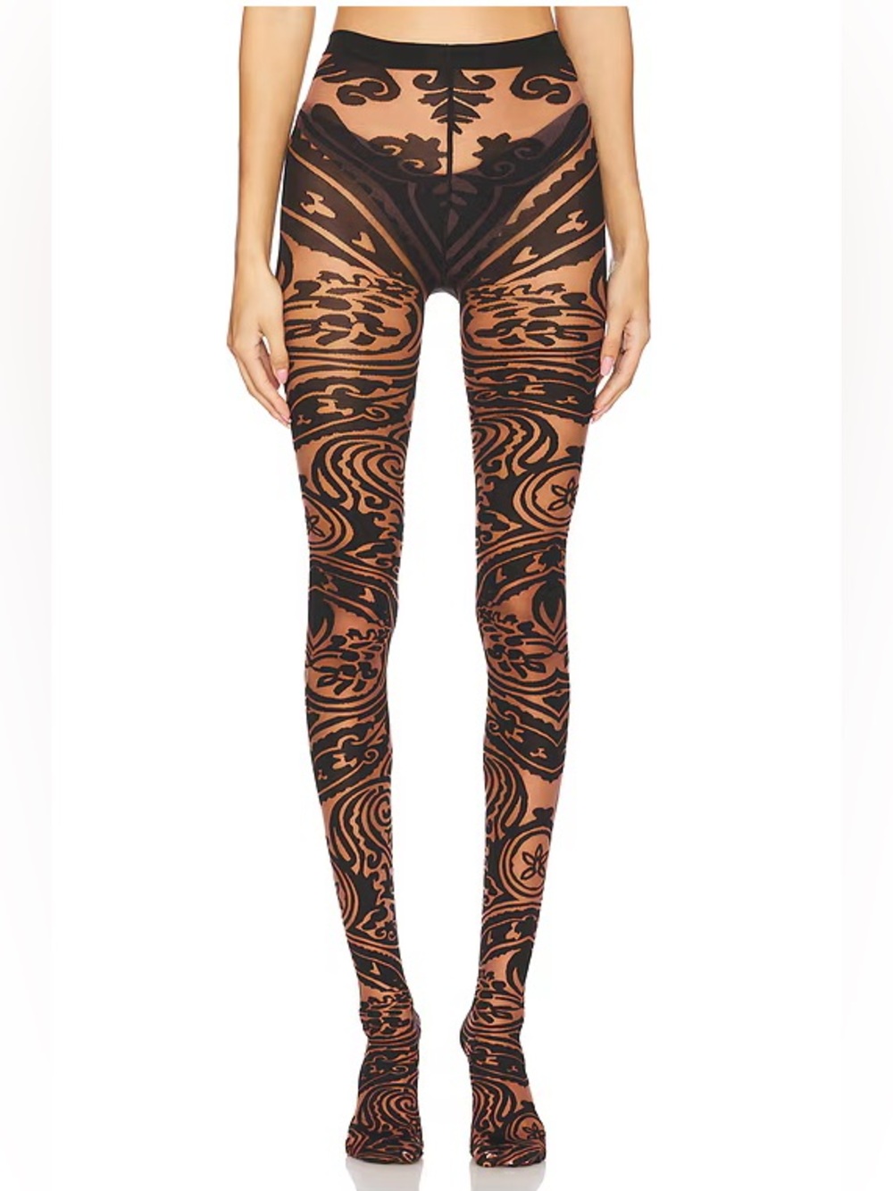 Wolford X Etro Body Tattoo Tights in Chocolate & Black Size S